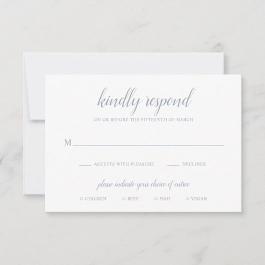 Elegant Simple Script Dusty Blue Wedding RSVP Kaartje (Voorkant)