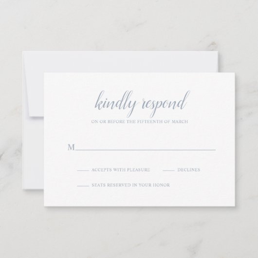 Elegant Simple Script Dusty Blue Wedding RSVP Kaartje (Voorkant)