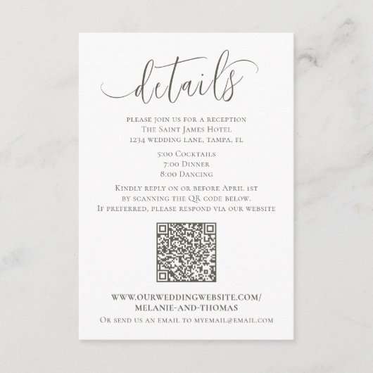 Elegant Simple Script-gegevens bruin | QR-code Informatiekaartje (Voorkant)