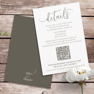 Elegant Simple Script-gegevens bruin QR-code Informatiekaartje