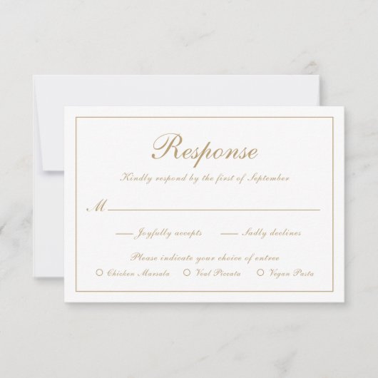 Elegant Simple Script Gold Formal Meal Weddenschap RSVP Kaartje (Voorkant)