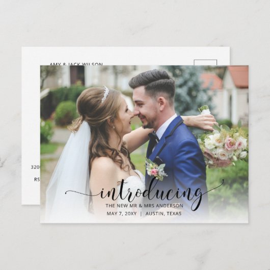 Elegant Simple Script Photo Wedding Announding Briefkaart (Voorkant / Achterkant)