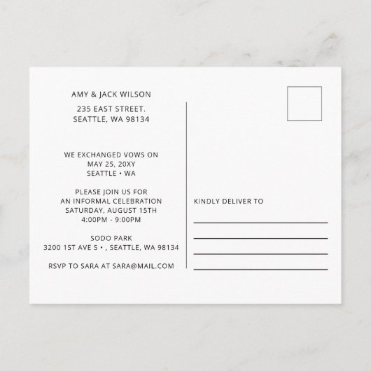 Elegant Simple Script Photo Wedding Announding Briefkaart (Achterkant)