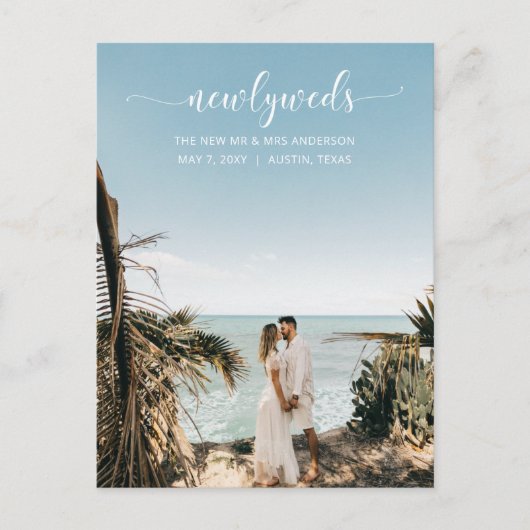Elegant Simple Script Photo Wedding Announding Briefkaart (Voorkant)