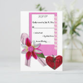 Elegant Simple Script Red Heart Romantic Weddensch RSVP Kaartje (Staand voorkant)
