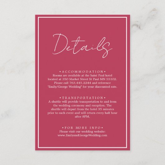 Elegant Simple Script Viva Magenta Weddenschap Det Informatiekaartje (Voorkant)