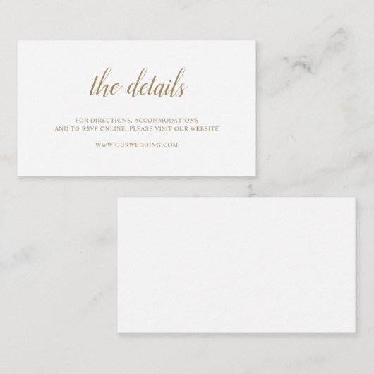 Elegant Simple Script Website Gold Wedding Informatiekaartje (Voorkant / Achterkant)