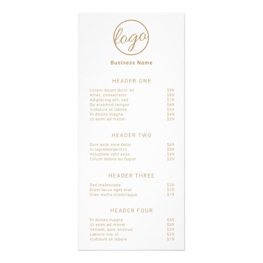 Elegant Simple Service Menu Logo Gold Price List (Voorkant)