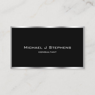 Elegant Simple Silver Border Black en Chrome Visitekaartje