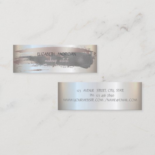 Elegant Simple Silver, Folie Bruske, grijs Mini Visitekaartje (Voorkant / Achterkant)