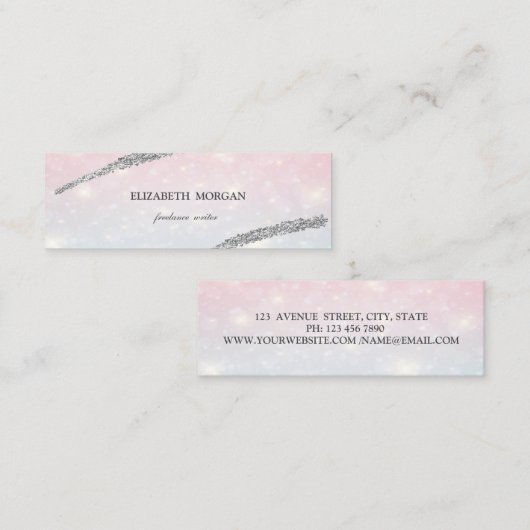 Elegant Simple, Silver Glitter Line, Bokeh Mini Visitekaartje (Voorkant / Achterkant)