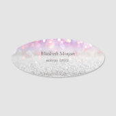 Elegant Simple Silver Pink Glitter Bokeh Naamplaatje (Voorkant)
