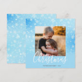 Elegant Simple Snowy Blue Merry-kerstfoto Feestdagenkaart (Voorkant / Achterkant)