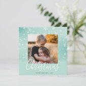 Elegant Simple Snowy Green Merry-kerstfoto Feestdagenkaart (Staand voorkant)