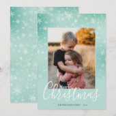 Elegant Simple Snowy Green Merry-kerstfoto Feestdagenkaart (Voorkant / Achterkant)