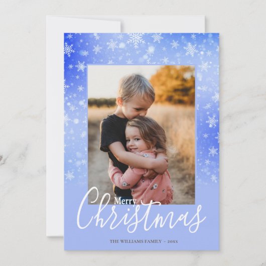 Elegant Simple Snowy Paarse Merry-kerstfoto Feestdagenkaart (Voorkant)