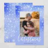 Elegant Simple Snowy Paarse Merry-kerstfoto Feestdagenkaart (Voorkant / Achterkant)