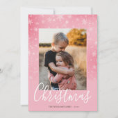 Elegant Simple Snowy Roze kerstfoto Feestdagenkaart (Voorkant)