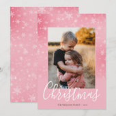 Elegant Simple Snowy Roze kerstfoto Feestdagenkaart (Voorkant / Achterkant)