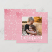 Elegant Simple Snowy Roze kerstfoto Feestdagenkaart (Voorkant / Achterkant)