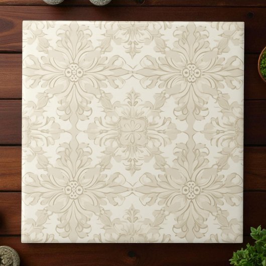 Elegant Simple Soft Beige Damask Tegeltje