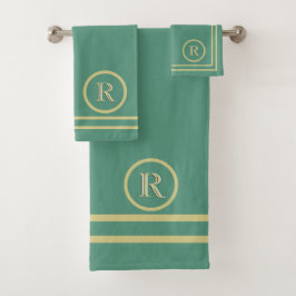 Elegant Simple Sophisticated Green Gold Monogram Bad Handdoek
