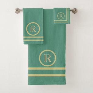 Elegant Simple Sophisticated Green Gold Monogram Bad Handdoek
