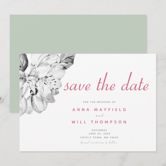 Elegant Simple Spring Floral Wedding Save the Date (Voorkant / Achterkant)