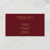 Elegant Simple Template Luxury Deep Burgundy Red Visitekaartje (Achterkant)