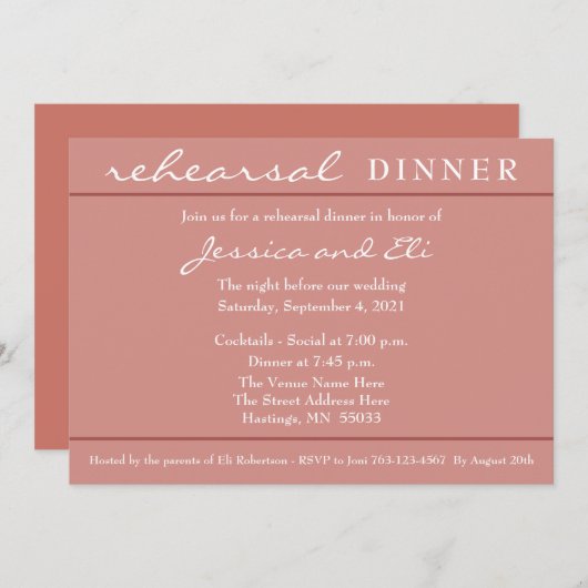 Elegant Simple Terra Cotta Rehearsal Dinner Kaart (Voorkant / Achterkant)