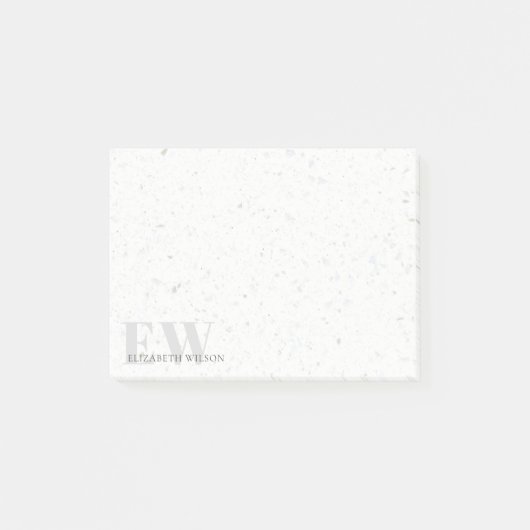 Elegant Simple Terrazzo Stone Grey Name Monogram Post-it® Notes (Voorkant)