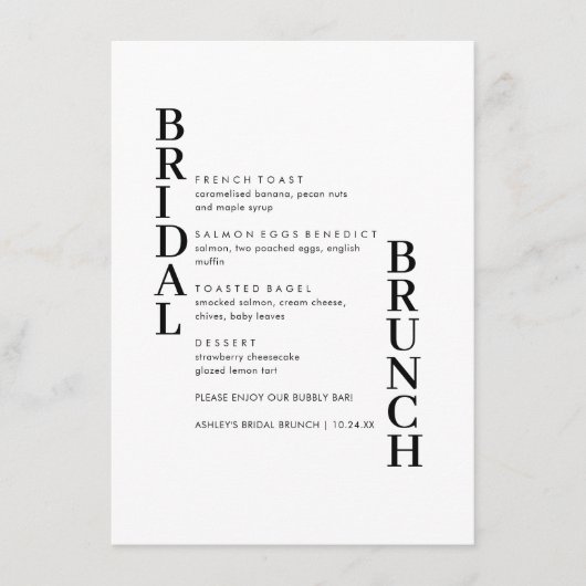 Elegant Simple Text Bridal Brunch Menu (Voorkant)