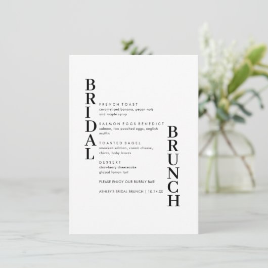 Elegant Simple Text Bridal Brunch Menu (Staand voorkant)