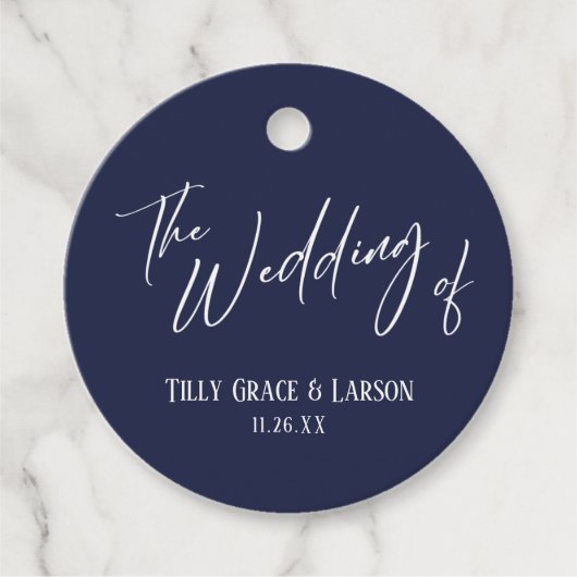 Elegant Simple The Wedding of on Navy Blue Bedankjes Labels (Voorkant)