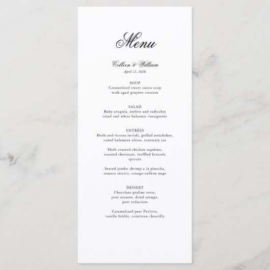 Elegant Simple Traditional Script Wedding Menu (Voorkant)