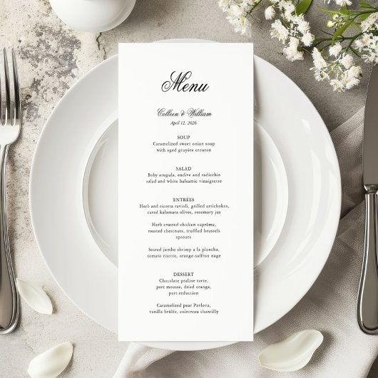 Elegant Simple Traditional Script Wedding Menu
