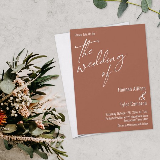 Elegant Simple Typography Terracotta Wedding Kaart