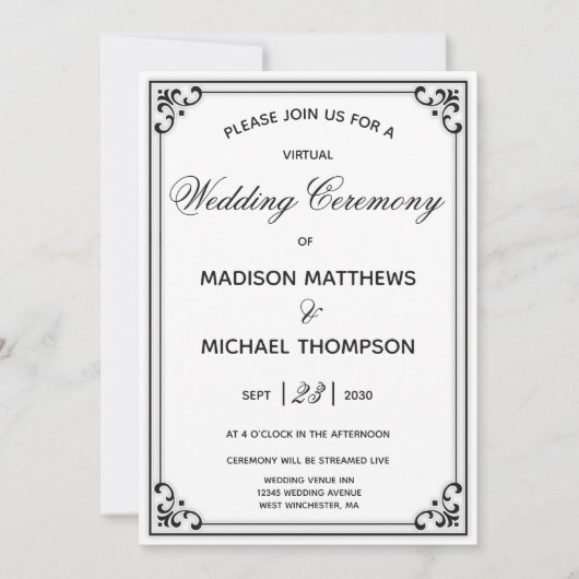 Elegant Simple Virtual Wedding Livestream Wedding Kaart (Voorkant)