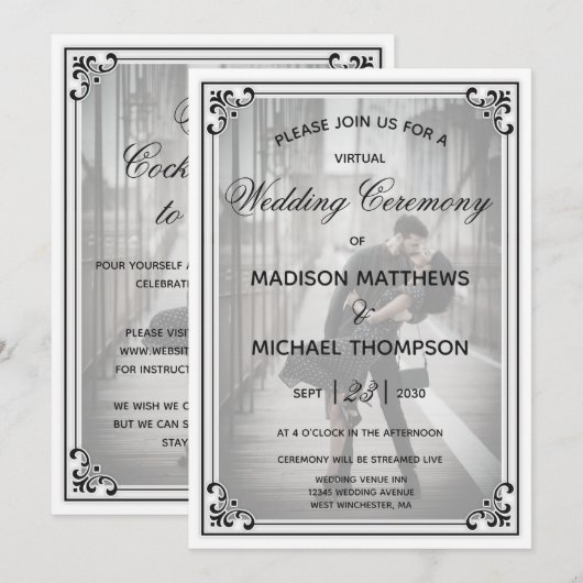 Elegant Simple Virtual Wedding Livestream Wedding Kaart (Voorkant / Achterkant)
