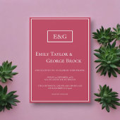 Elegant Simple Viva Magenta Monogram Lijst Weddens Kaart
