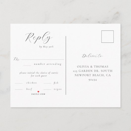 Elegant Simple Waterverf Beach Wedding Meal RSVP Uitnodiging Briefkaart (Achterkant)