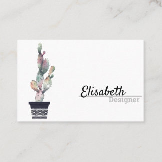 Elegant Simple Waterverf Cactus Script Boho Pots Visitekaartje