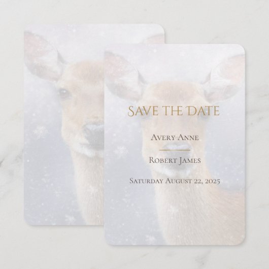 Elegant Simple Waterverf Deer Snow Save The Date (Voorkant / Achterkant)
