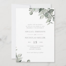 Elegant Simple Waterverf Eucalyptus Wedding Invit Kaart