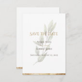 Elegant Simple Waterverf Gold Greenery Modern Save The Date (Voorkant / Achterkant)