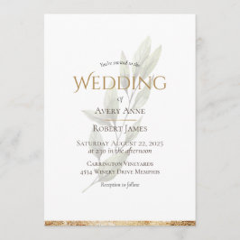 Elegant Simple Waterverf Greenery Gold Wedding Kaart