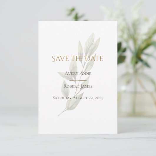 Elegant Simple Waterverf Greenery Modern Save The Date (Staand voorkant)