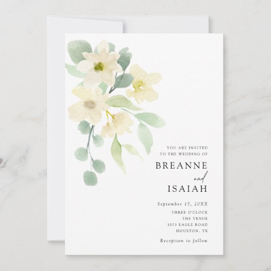Elegant Simple Waterverf Greenery Wedding | Kaart (Voorkant)