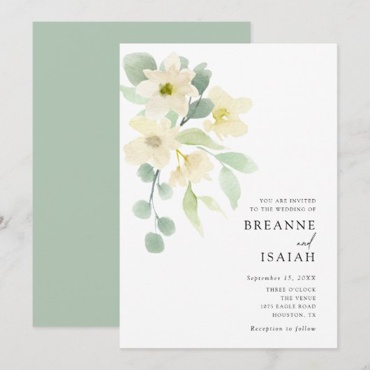 Elegant Simple Waterverf Greenery Wedding | Kaart (Voorkant / Achterkant)