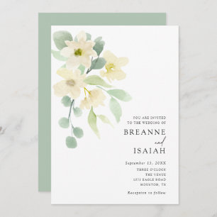 Elegant Simple Waterverf Greenery Wedding   Kaart